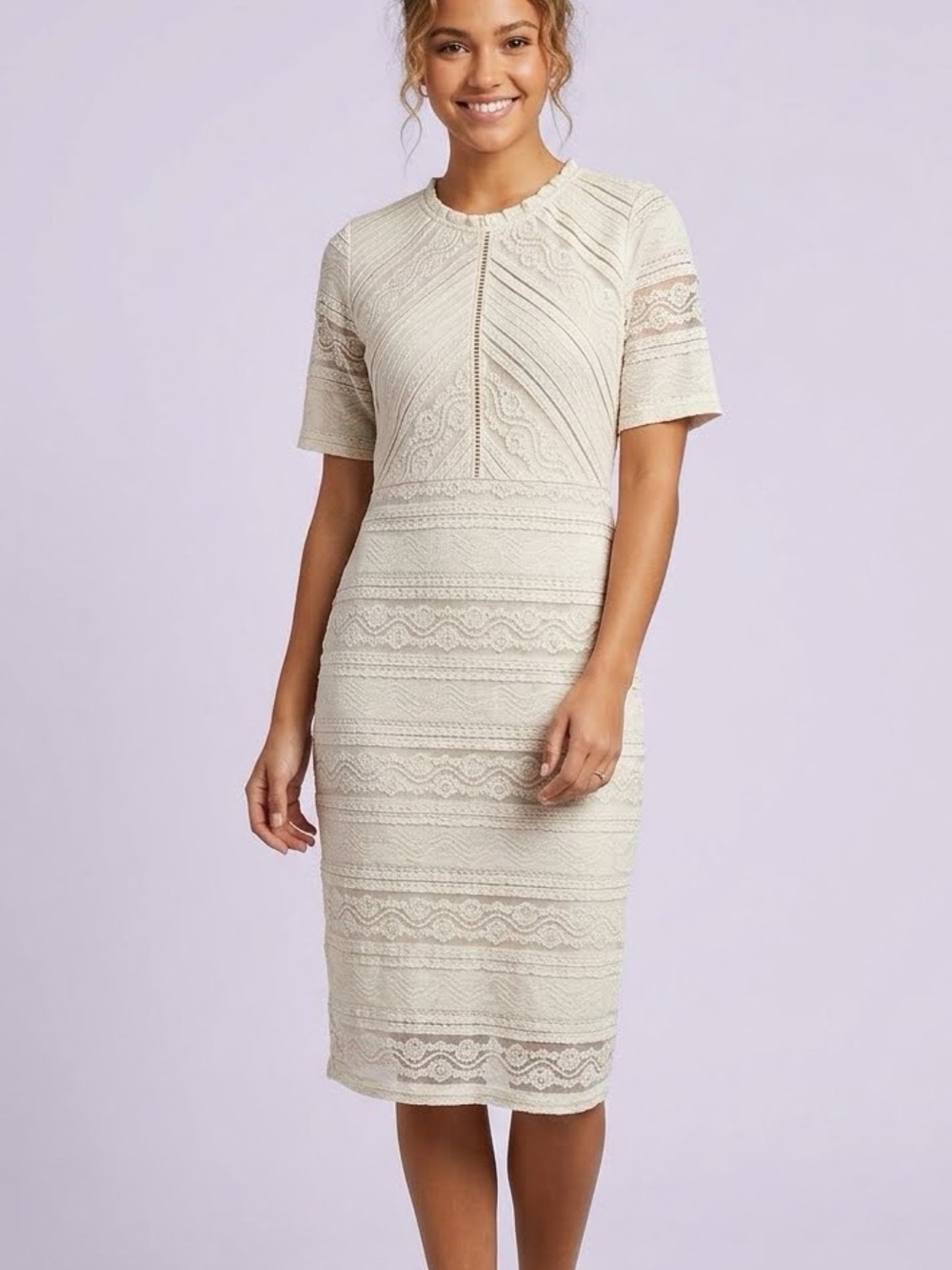 Bella Ella Boutique Jessica Lace Midi Sheath Dress Ivory Size XL